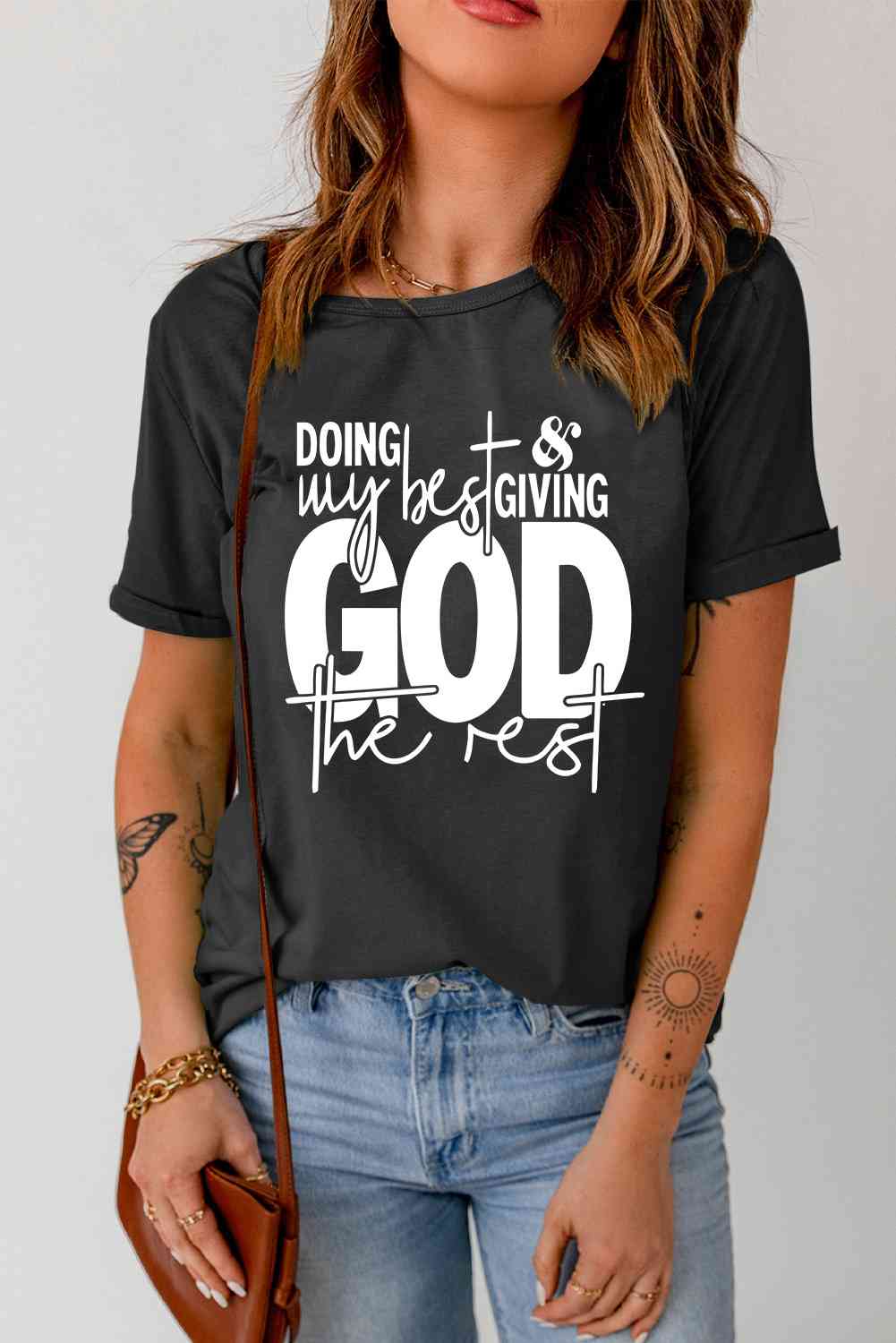 Doing My Best & Giving God The Rest Ladies T-Shirt{{ shop.domain }TrendsiChristian, Christian T shirt, Christian T shirt for women, Christian T Shirts, Christian t shirts fo