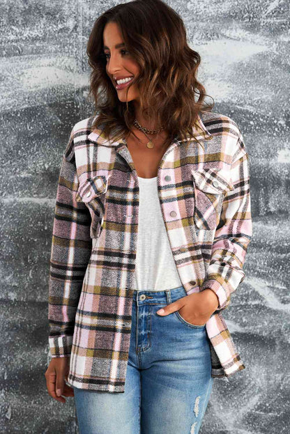 Double Take Plaid Button Front Shirt Jacket with Breast Pockets - Premium Jacket -  Follower Of Faith Apparel Double Take, Jacket, Plaid jacket, Ship From Overseas Shop our Christian T-Shirts & Apparel