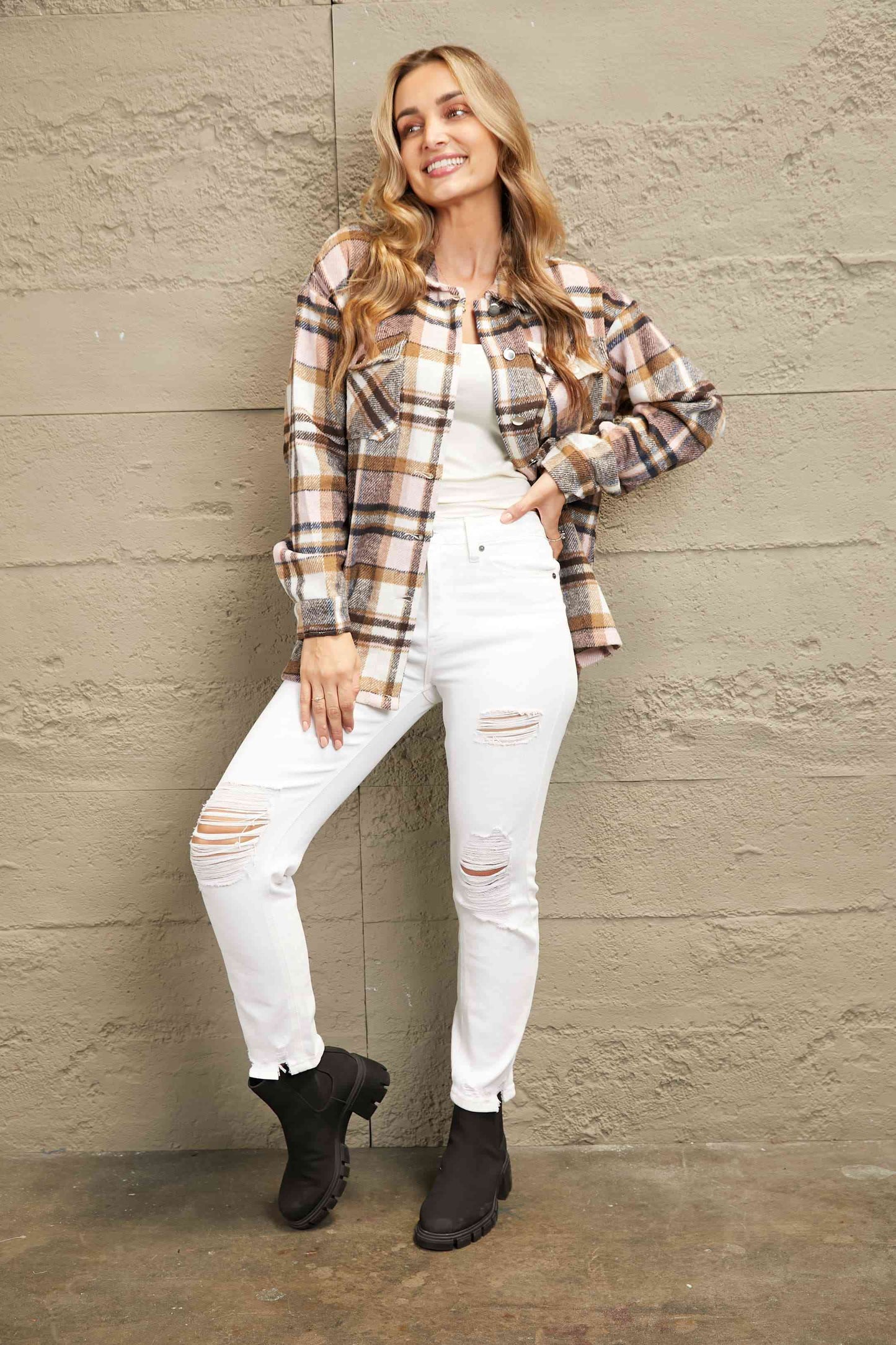 Double Take Plaid Button Front Shirt Jacket with Breast Pockets - Premium Jacket -  Follower Of Faith Apparel Double Take, Jacket, Plaid jacket, Ship From Overseas Shop our Christian T-Shirts & Apparel