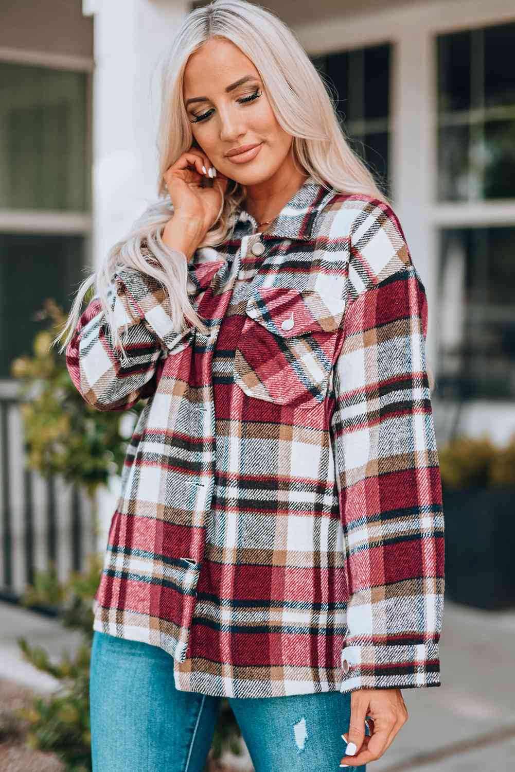 Double Take Plaid Button Front Shirt Jacket with Breast Pockets - Premium Jacket -  Follower Of Faith Apparel Double Take, Jacket, Plaid jacket, Ship From Overseas Shop our Christian T-Shirts & Apparel