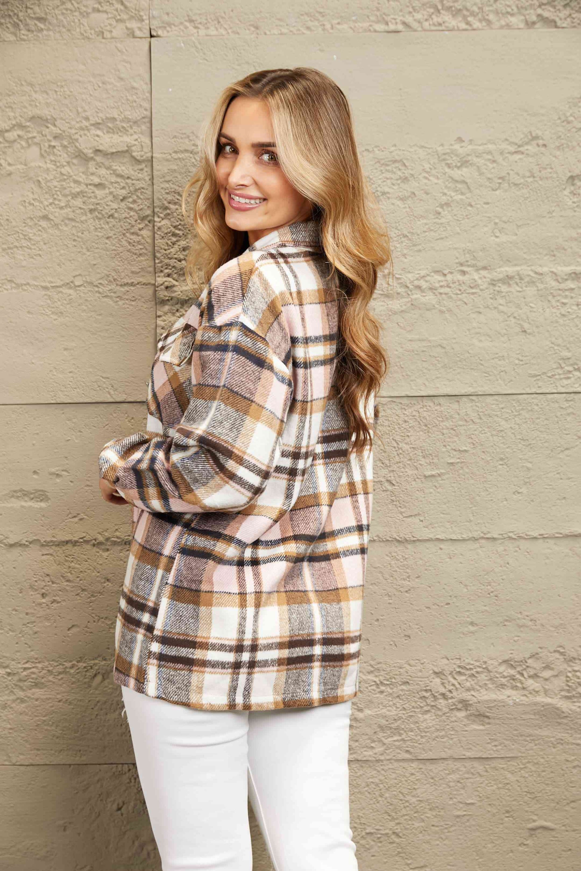 Double Take Plaid Button Front Shirt Jacket with Breast Pockets - Premium Jacket -  Follower Of Faith Apparel Double Take, Jacket, Plaid jacket, Ship From Overseas Shop our Christian T-Shirts & Apparel