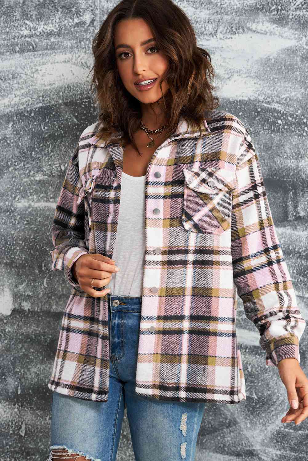 Double Take Plaid Button Front Shirt Jacket with Breast Pockets - Premium Jacket -  Follower Of Faith Apparel Double Take, Jacket, Plaid jacket, Ship From Overseas Shop our Christian T-Shirts & Apparel