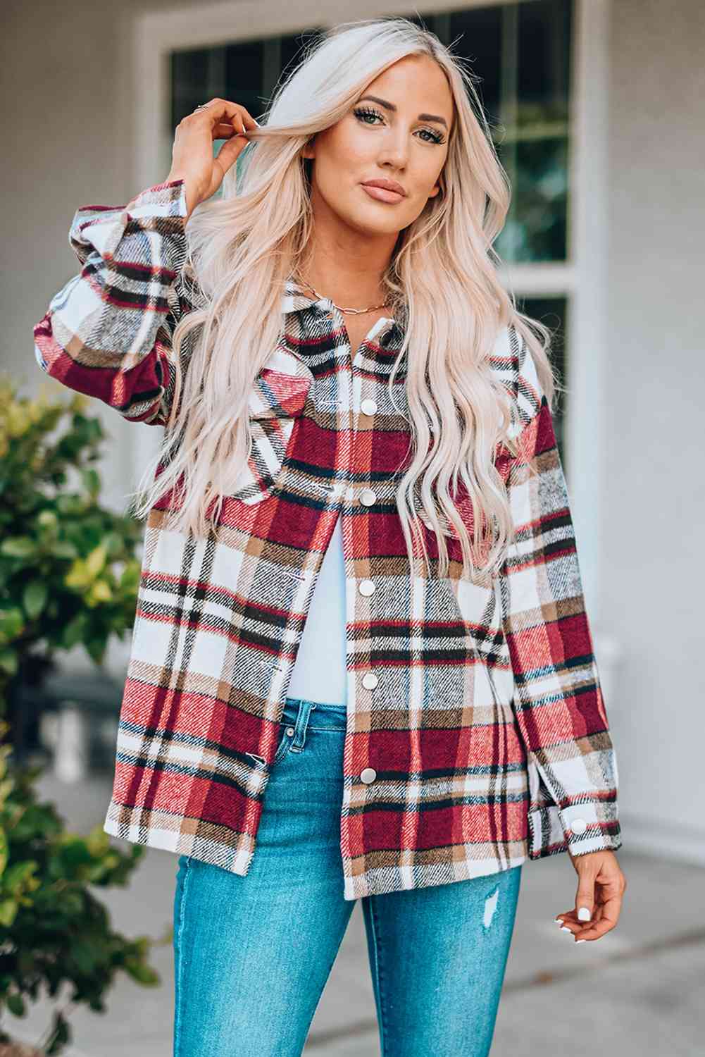 Double Take Plaid Button Front Shirt Jacket with Breast Pockets - Premium Jacket -  Follower Of Faith Apparel Double Take, Jacket, Plaid jacket, Ship From Overseas Shop our Christian T-Shirts & Apparel