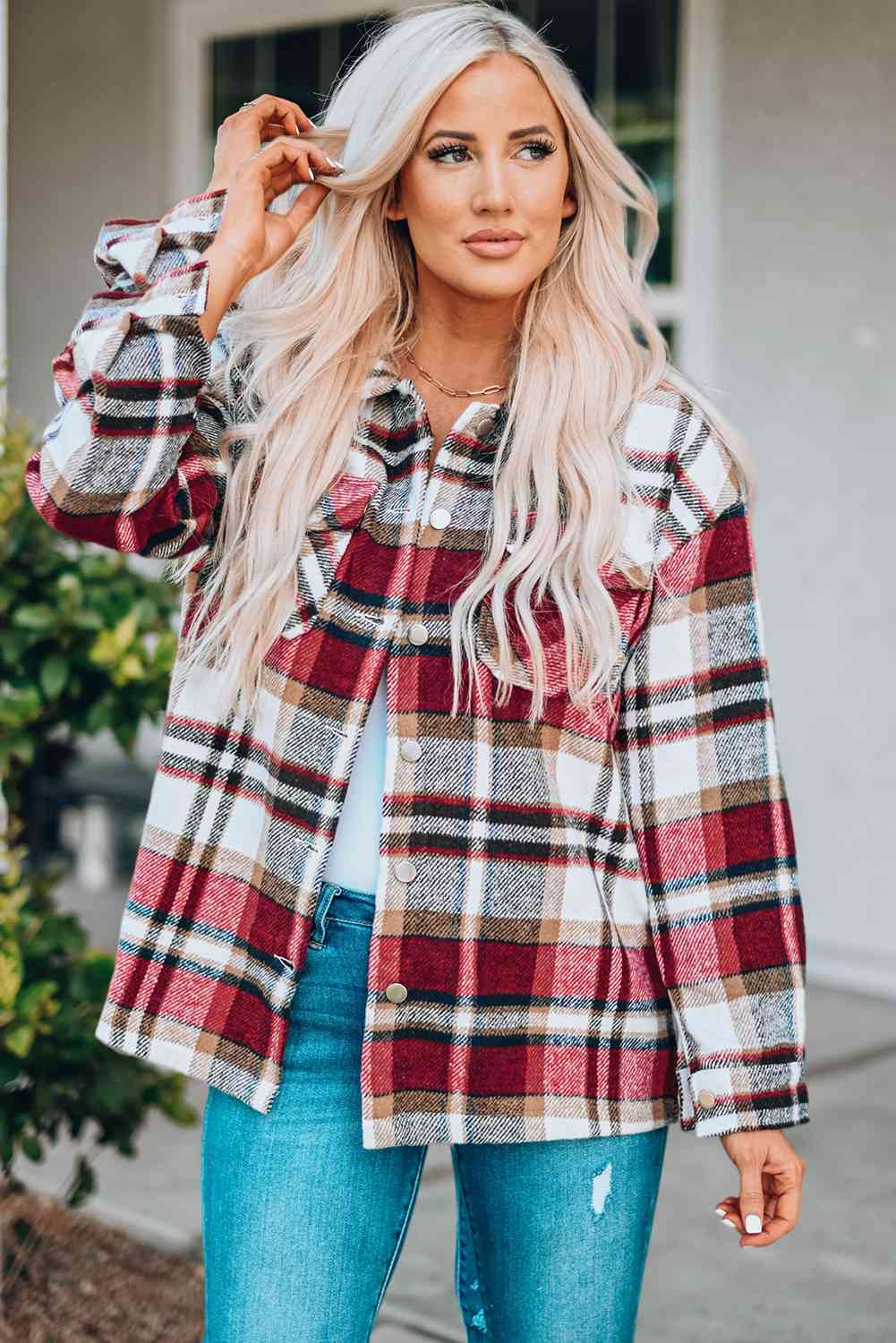 Double Take Plaid Button Front Shirt Jacket with Breast Pockets - Premium Jacket -  Follower Of Faith Apparel Double Take, Jacket, Plaid jacket, Ship From Overseas Shop our Christian T-Shirts & Apparel