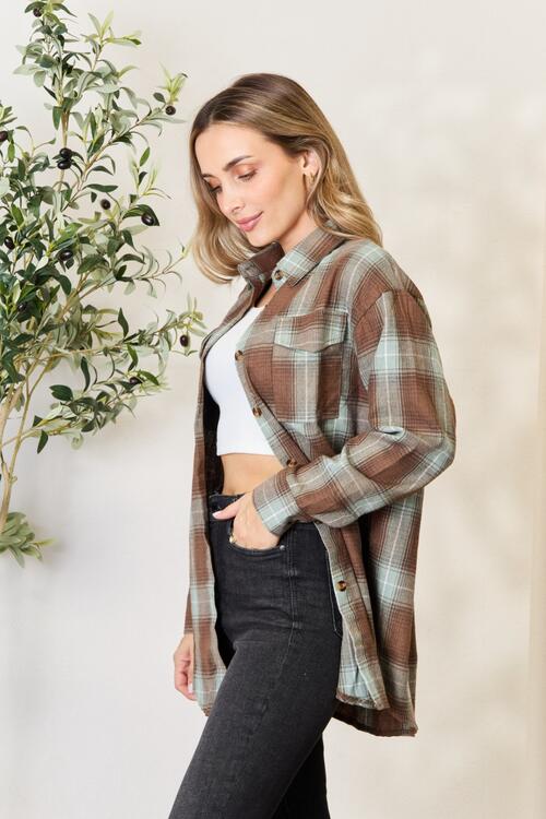 Double Take Plaid Dropped Shoulder Ladies Button Up Long Sleeve Shirt - Premium Ladies Long-sleeve -  Follower Of Faith Apparel Double Take, Ladies long sleeve, Ladies long sleeve button up shirt, Ladies Long Sleeve Tee, Plaid, Plaid design, Ship from USA Shop our Christian T-Shirts & Apparel