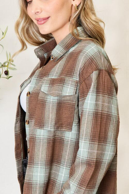 Double Take Plaid Dropped Shoulder Ladies Button Up Long Sleeve Shirt - Premium Ladies Long-sleeve -  Follower Of Faith Apparel Double Take, Ladies long sleeve, Ladies long sleeve button up shirt, Ladies Long Sleeve Tee, Plaid, Plaid design, Ship from USA Shop our Christian T-Shirts & Apparel