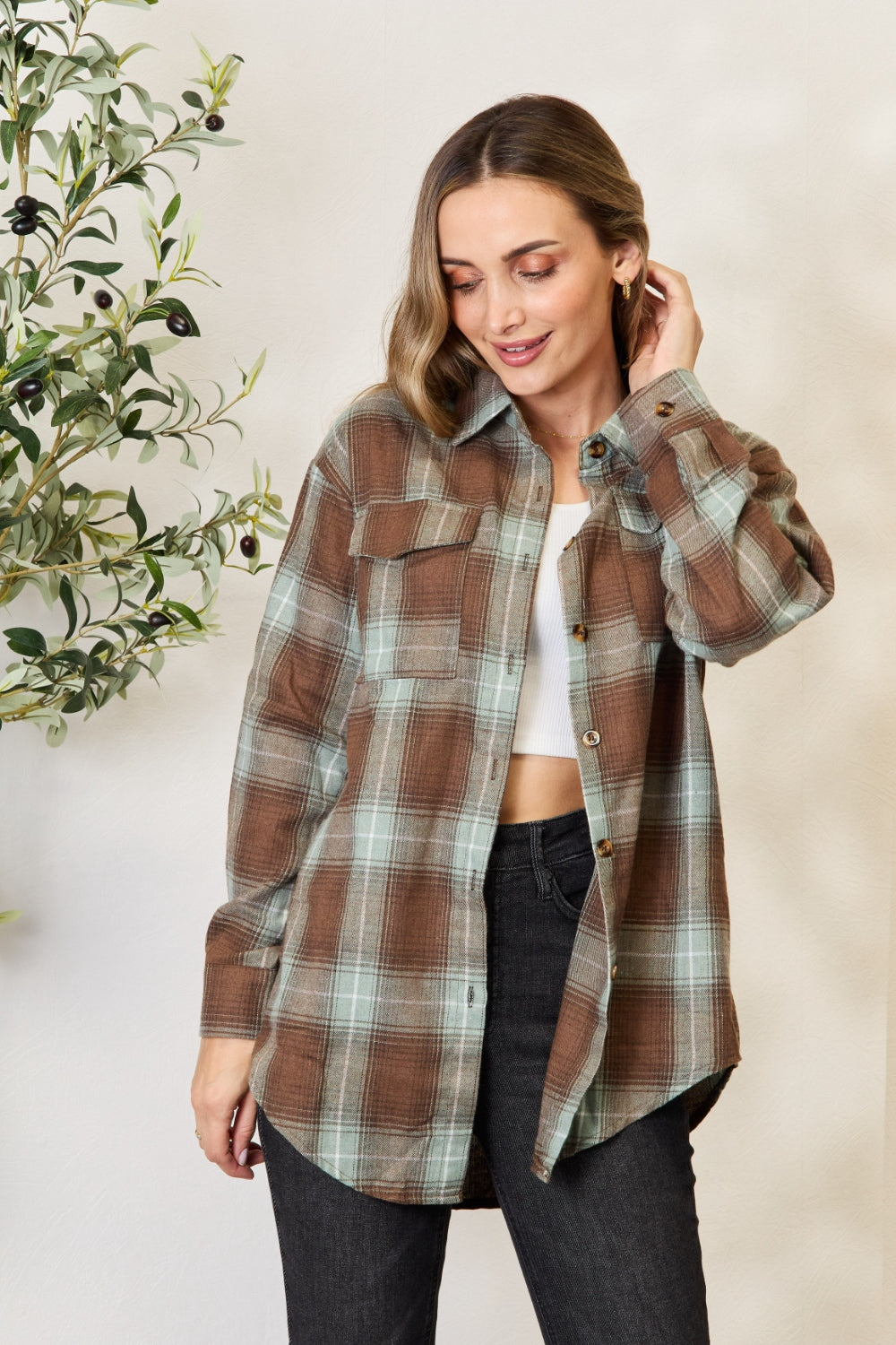 Double Take Plaid Dropped Shoulder Ladies Button Up Long Sleeve Shirt - Premium Ladies Long-sleeve -  Follower Of Faith Apparel Double Take, Ladies long sleeve, Ladies long sleeve button up shirt, Ladies Long Sleeve Tee, Plaid, Plaid design, Ship from USA Shop our Christian T-Shirts & Apparel