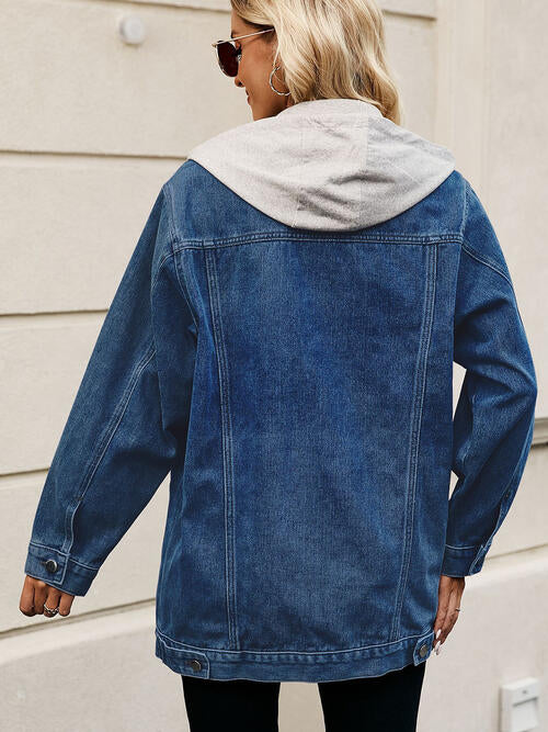 Drawstring Button Up Hooded Denim Jacket - Premium Jacket -  Follower Of Faith Apparel Jacket, M.F, Ship From Overseas Shop our Christian T-Shirts & Apparel