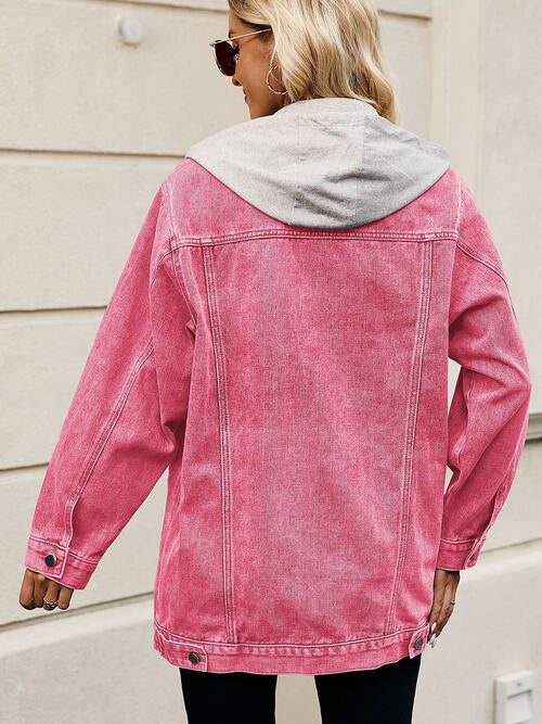 Drawstring Button Up Hooded Denim Jacket - Premium Jacket -  Follower Of Faith Apparel Jacket, M.F, Ship From Overseas Shop our Christian T-Shirts & Apparel