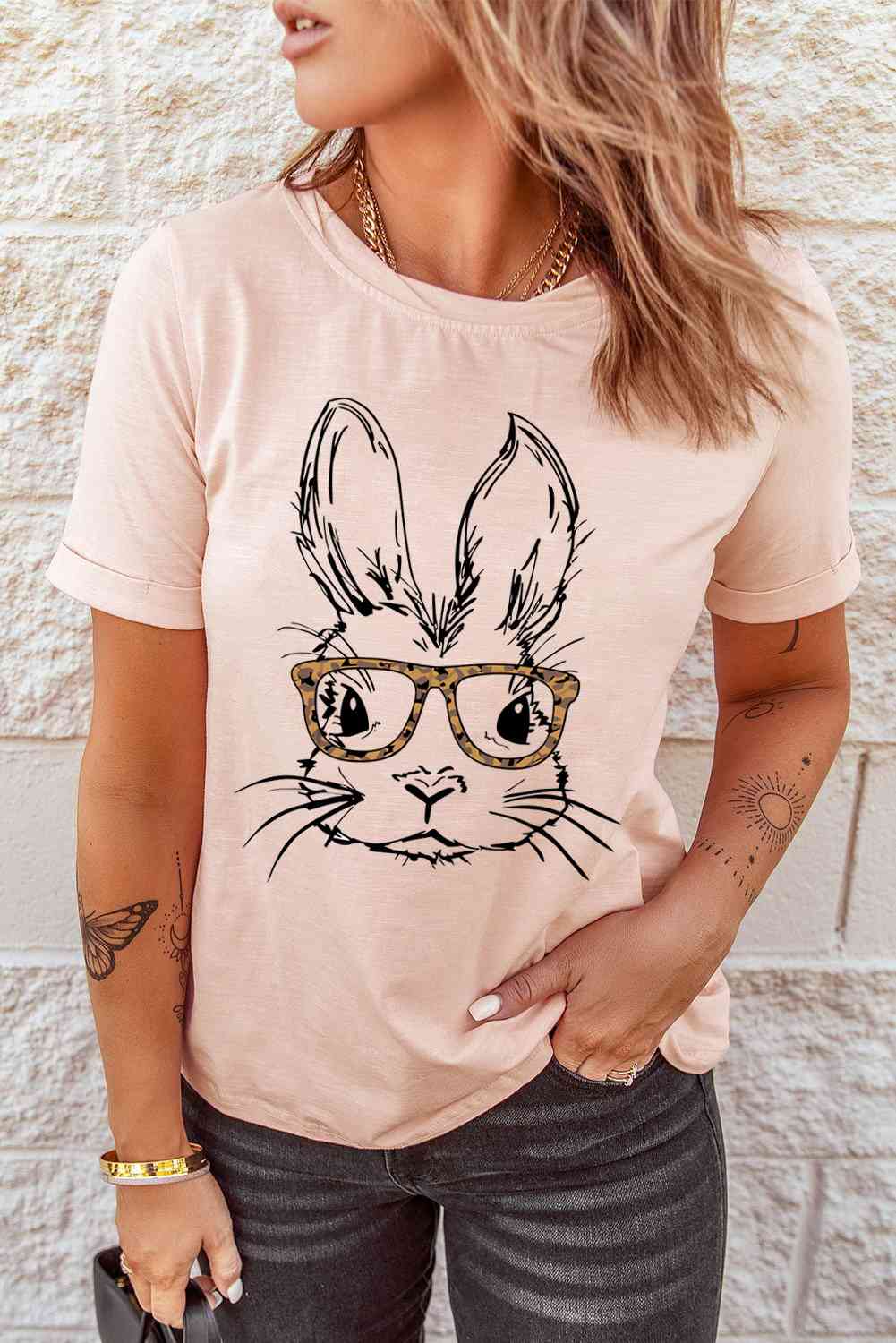 Easter Bunny Graphic Ladies Short Sleeve Tee{{ shop.domain }TrendsiApparel for Easter, bunny with glasses, Easter bunny tee, Easter tee, Holiday Easter, Jesus tee for 