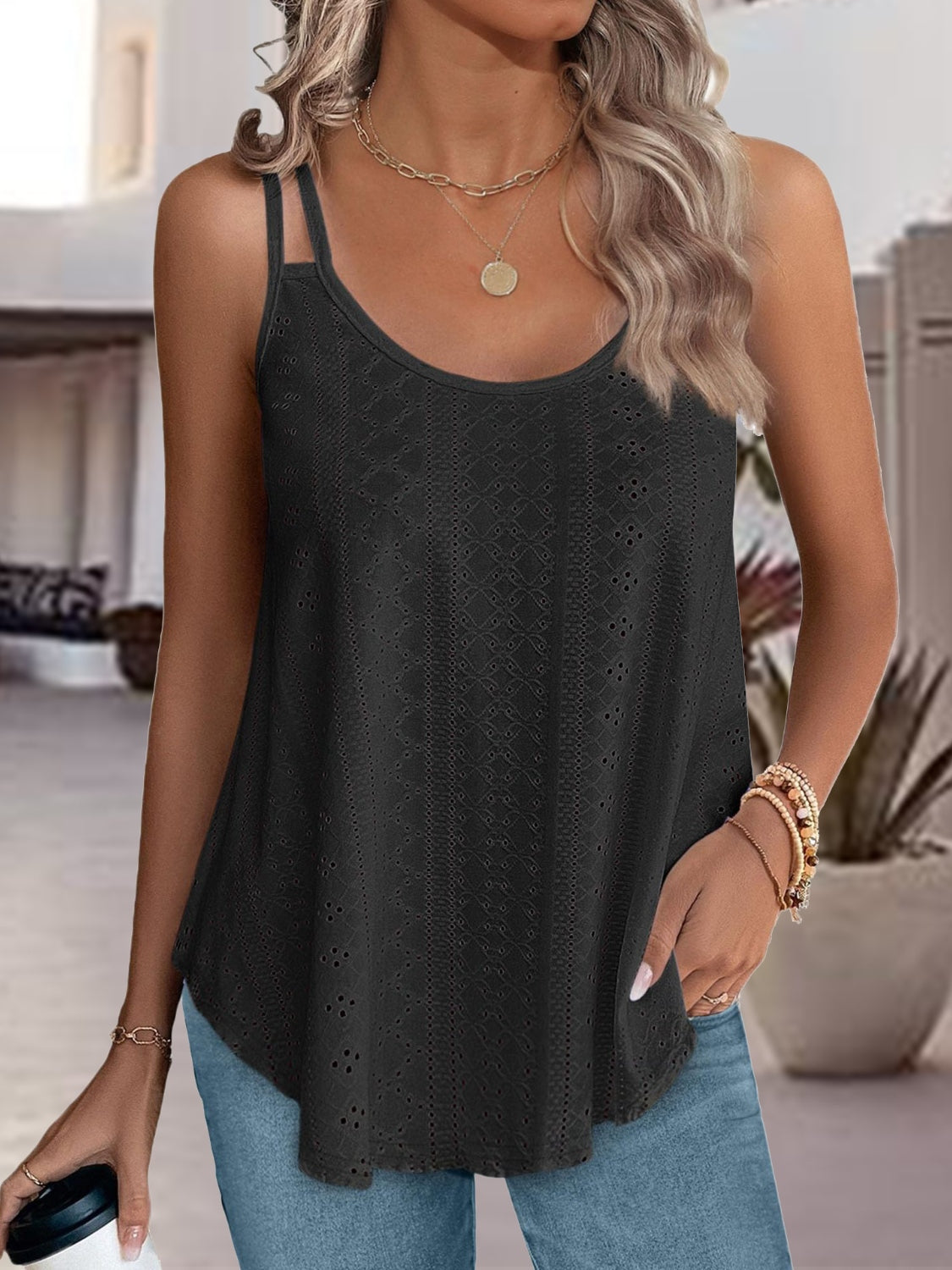 Eyelet Scoop Neck Spaghetti Strap Cami - Premium Ladies Tank Top -  Follower Of Faith Apparel J$M$L, Ship From Overseas Shop our Christian T-Shirts & Apparel