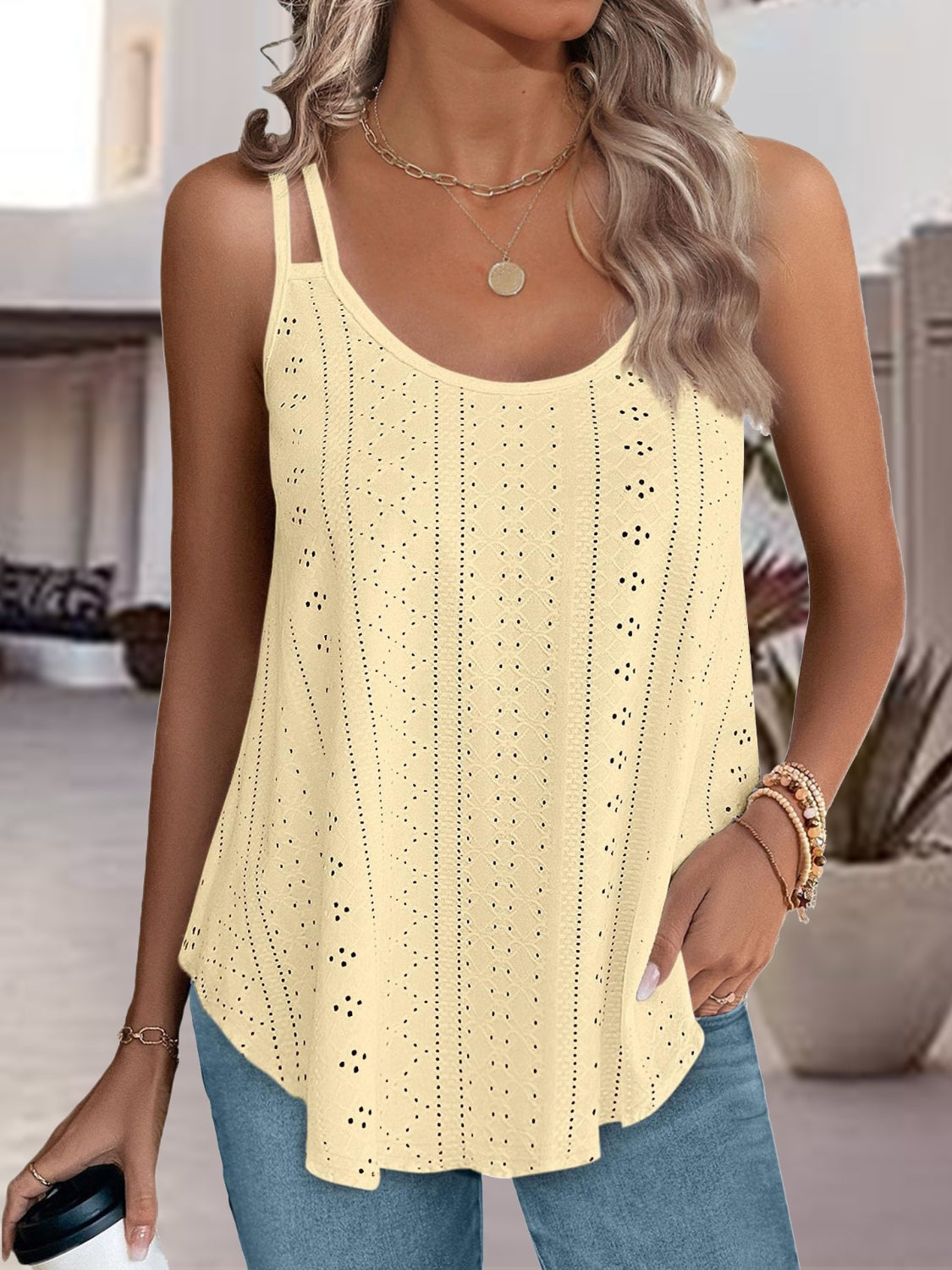 Eyelet Scoop Neck Spaghetti Strap Cami - Premium Ladies Tank Top -  Follower Of Faith Apparel J$M$L, Ship From Overseas Shop our Christian T-Shirts & Apparel