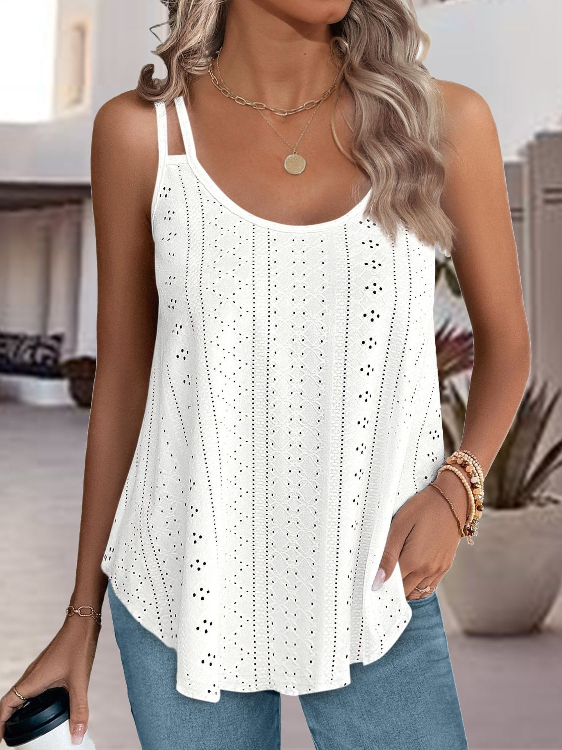 Eyelet Scoop Neck Spaghetti Strap Cami - Premium Ladies Tank Top -  Follower Of Faith Apparel J$M$L, Ship From Overseas Shop our Christian T-Shirts & Apparel