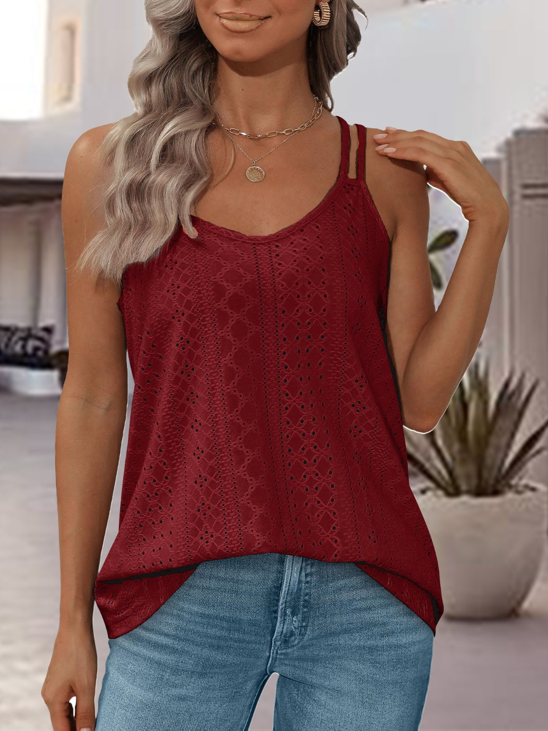 Eyelet Scoop Neck Spaghetti Strap Cami - Premium Ladies Tank Top -  Follower Of Faith Apparel J$M$L, Ship From Overseas Shop our Christian T-Shirts & Apparel