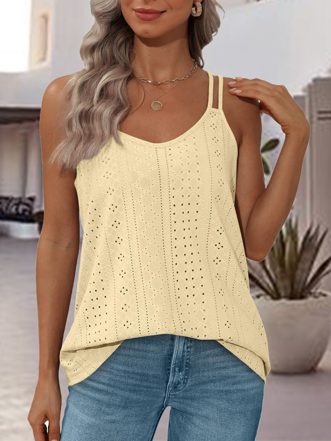 Eyelet Scoop Neck Spaghetti Strap Cami - Premium Ladies Tank Top -  Follower Of Faith Apparel J$M$L, Ship From Overseas Shop our Christian T-Shirts & Apparel