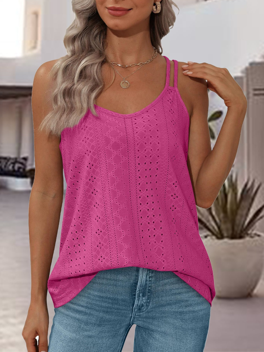 Eyelet Scoop Neck Spaghetti Strap Cami - Premium Ladies Tank Top -  Follower Of Faith Apparel J$M$L, Ship From Overseas Shop our Christian T-Shirts & Apparel