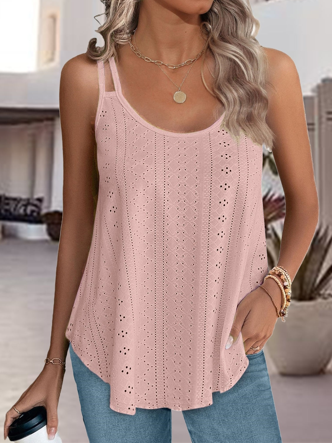 Eyelet Scoop Neck Spaghetti Strap Cami - Premium Ladies Tank Top -  Follower Of Faith Apparel J$M$L, Ship From Overseas Shop our Christian T-Shirts & Apparel