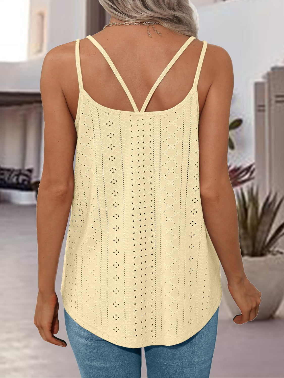 Eyelet Scoop Neck Spaghetti Strap Cami - Premium Ladies Tank Top -  Follower Of Faith Apparel J$M$L, Ship From Overseas Shop our Christian T-Shirts & Apparel