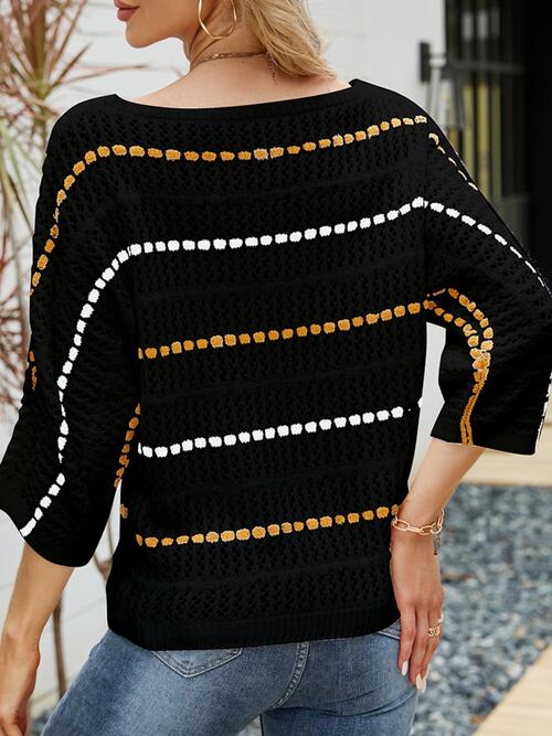 Eyelet Striped Round Neck Knit Ladies Top - Premium Ladies top -  Follower Of Faith Apparel Ship From Overseas, Yh Shop our Christian T-Shirts & Apparel