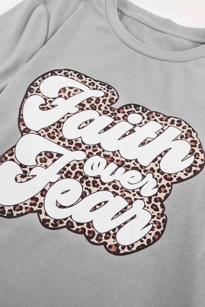 FAITH OVER FEAR Ladies Short Sleeve Graphic Tee{{ shop.domain }TrendsiAnimal print Christian t shirts, Animal print Christian tees, Christian T shirt, Christian T shirt f