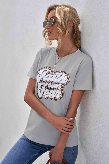 FAITH OVER FEAR Ladies Short Sleeve Graphic Tee{{ shop.domain }TrendsiAnimal print Christian t shirts, Animal print Christian tees, Christian T shirt, Christian T shirt f