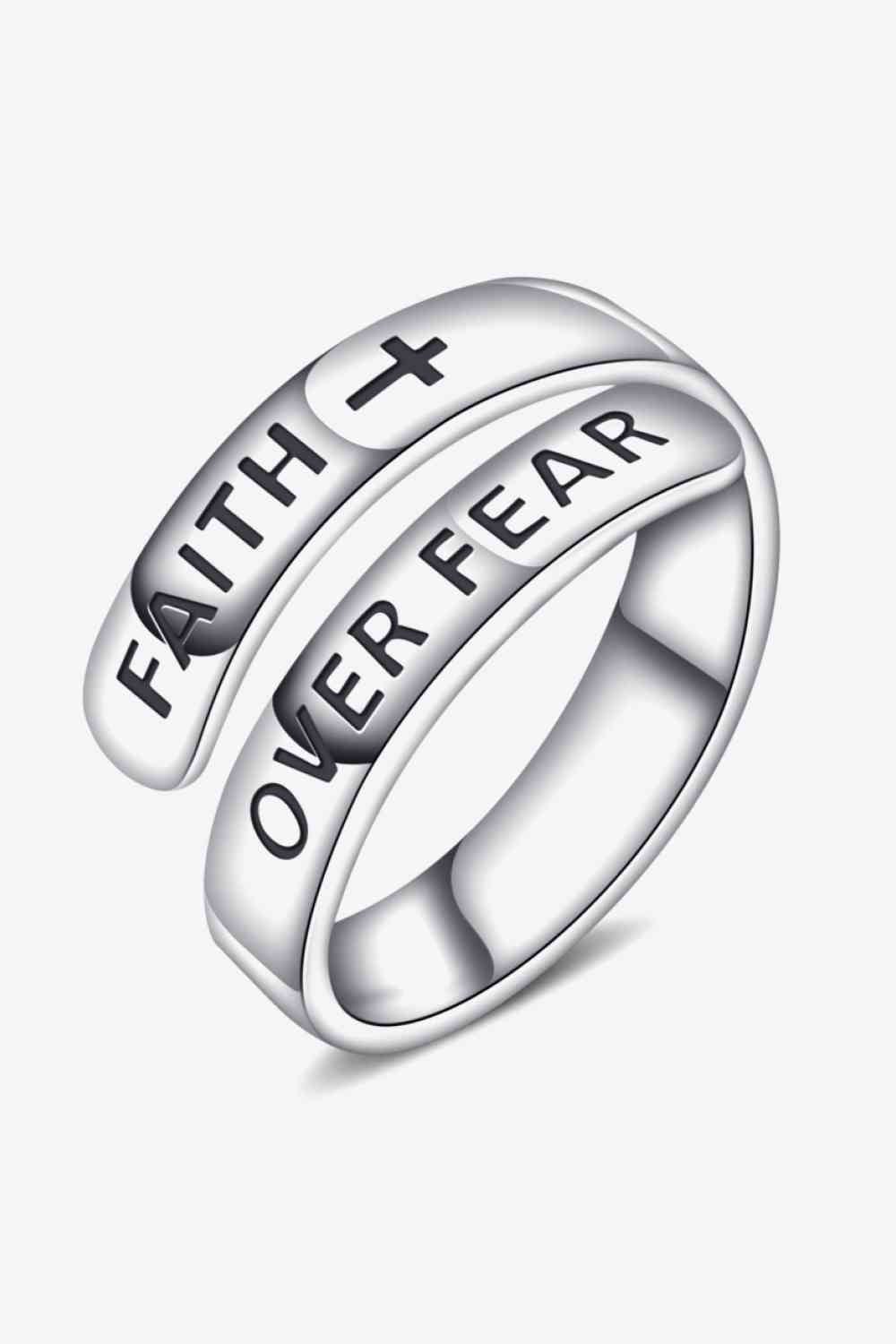 FAITH OVER FEAR Sterling Silver - Premium Ring -  Follower Of Faith Apparel 925 high quality sterling silver ring, 925 sterling silver, CHAMSS, Christian jewelry, christian sterling silver ring, faith jewelry, faith over fear accessories, faith over fear jewelry, faith over fear ring, faith ring, gold, jewelry sale, new, new arrival, new arrivals, rings of faith, rose gold, Ship From Overseas, silver, sterling silver, white gold Shop our Christian T-Shirts & Apparel