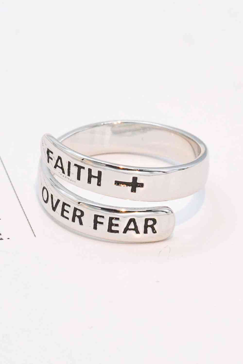 FAITH OVER FEAR Sterling Silver - Premium Ring -  Follower Of Faith Apparel 925 high quality sterling silver ring, 925 sterling silver, CHAMSS, Christian jewelry, christian sterling silver ring, faith jewelry, faith over fear accessories, faith over fear jewelry, faith over fear ring, faith ring, gold, jewelry sale, new, new arrival, new arrivals, rings of faith, rose gold, Ship From Overseas, silver, sterling silver, white gold Shop our Christian T-Shirts & Apparel