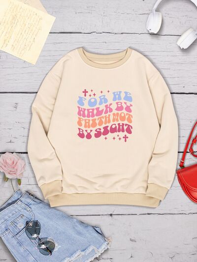 FOR WE WALK BY FAITH NOT BY SIGHT Round Neck Sweatshirt - Premium Ladies Sweatshirt -  Follower Of Faith Apparel L@W@K, Ship From Overseas, Shipping delay February 6 - February 16 Shop our Christian T-Shirts & Apparel