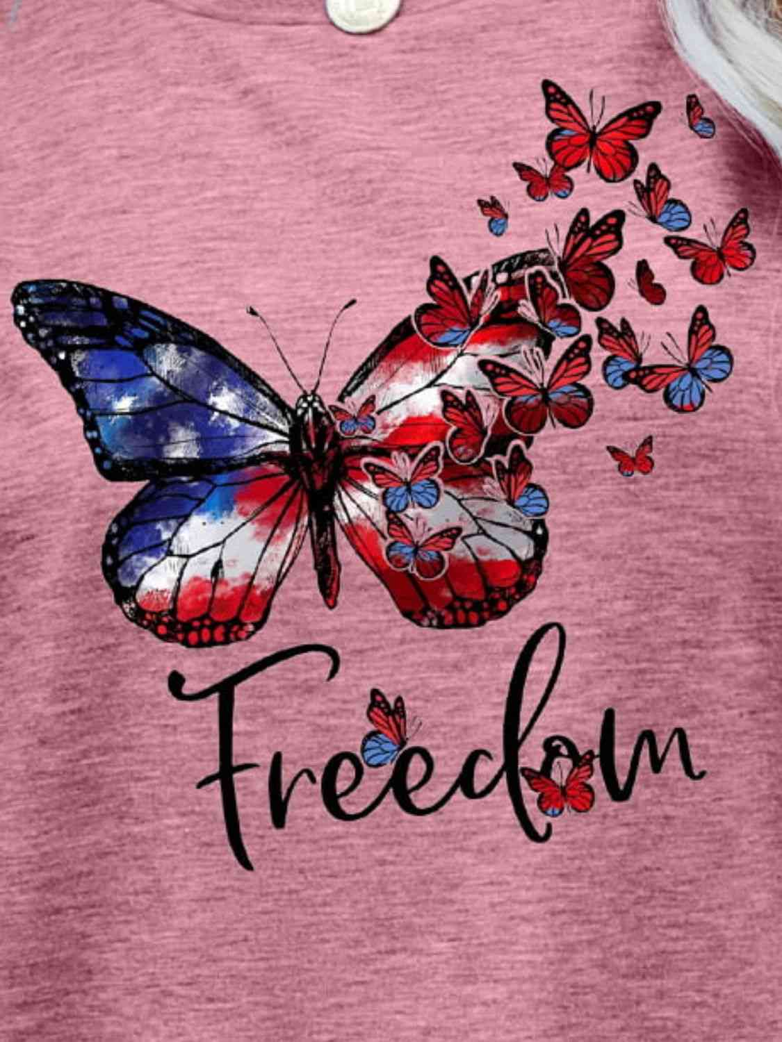 FREEDOM Butterfly Flag Ladies T-Shirt - Follower Of Faith Apparel