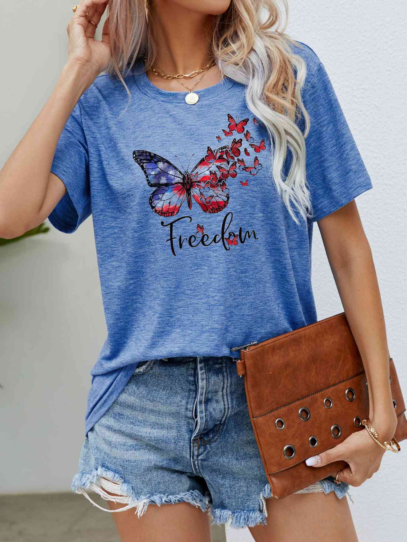 FREEDOM Butterfly Flag Ladies T-Shirt - Follower Of Faith Apparel