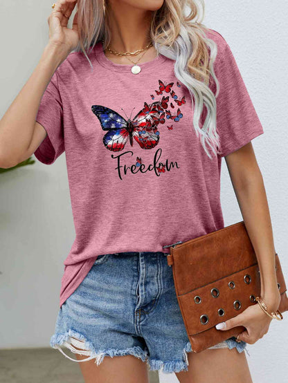 FREEDOM Butterfly Flag Ladies T-Shirt - Follower Of Faith Apparel