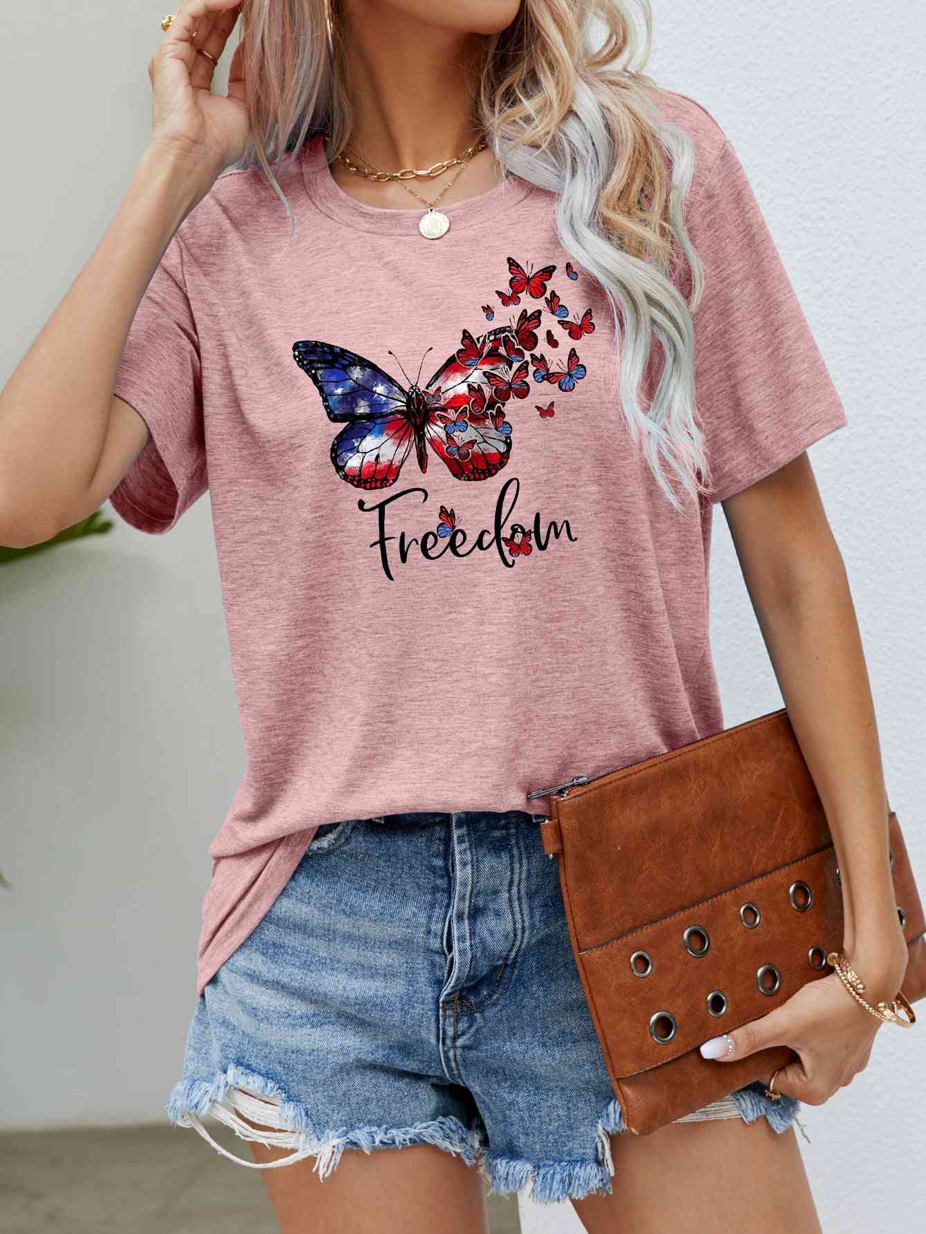 FREEDOM Butterfly Flag Ladies T-Shirt - Follower Of Faith Apparel