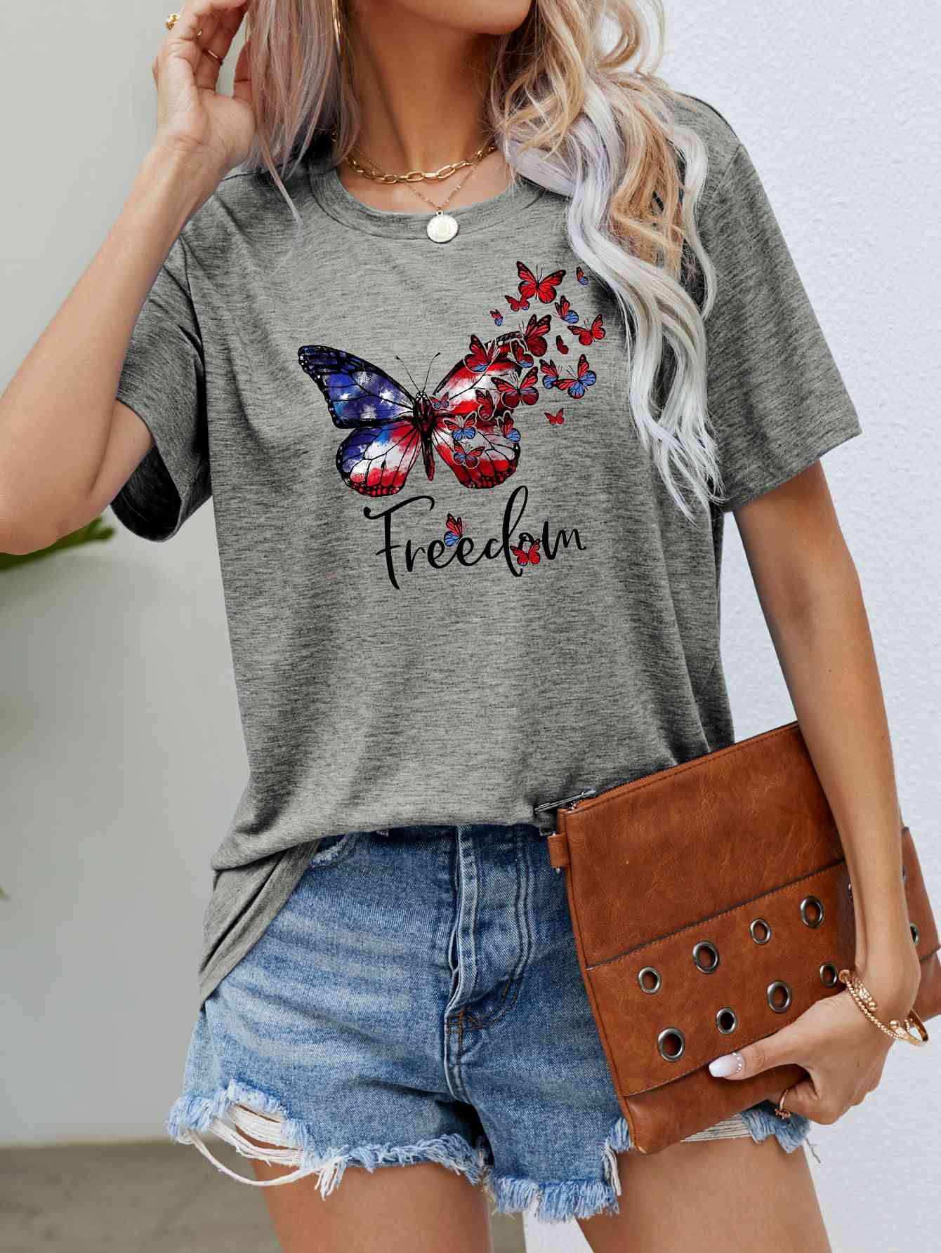 FREEDOM Butterfly Flag Ladies T-Shirt - Follower Of Faith Apparel