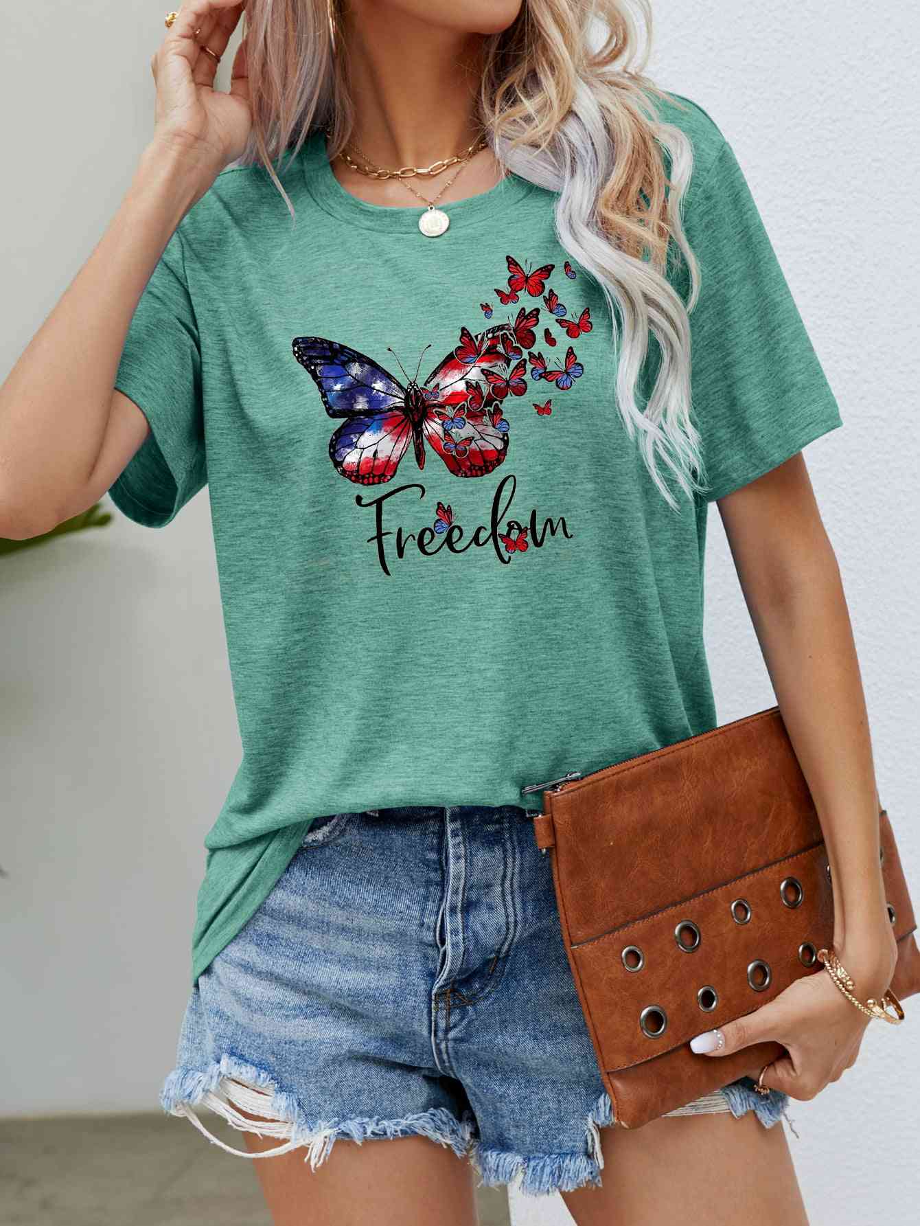 FREEDOM Butterfly Flag Ladies T-Shirt - Follower Of Faith Apparel