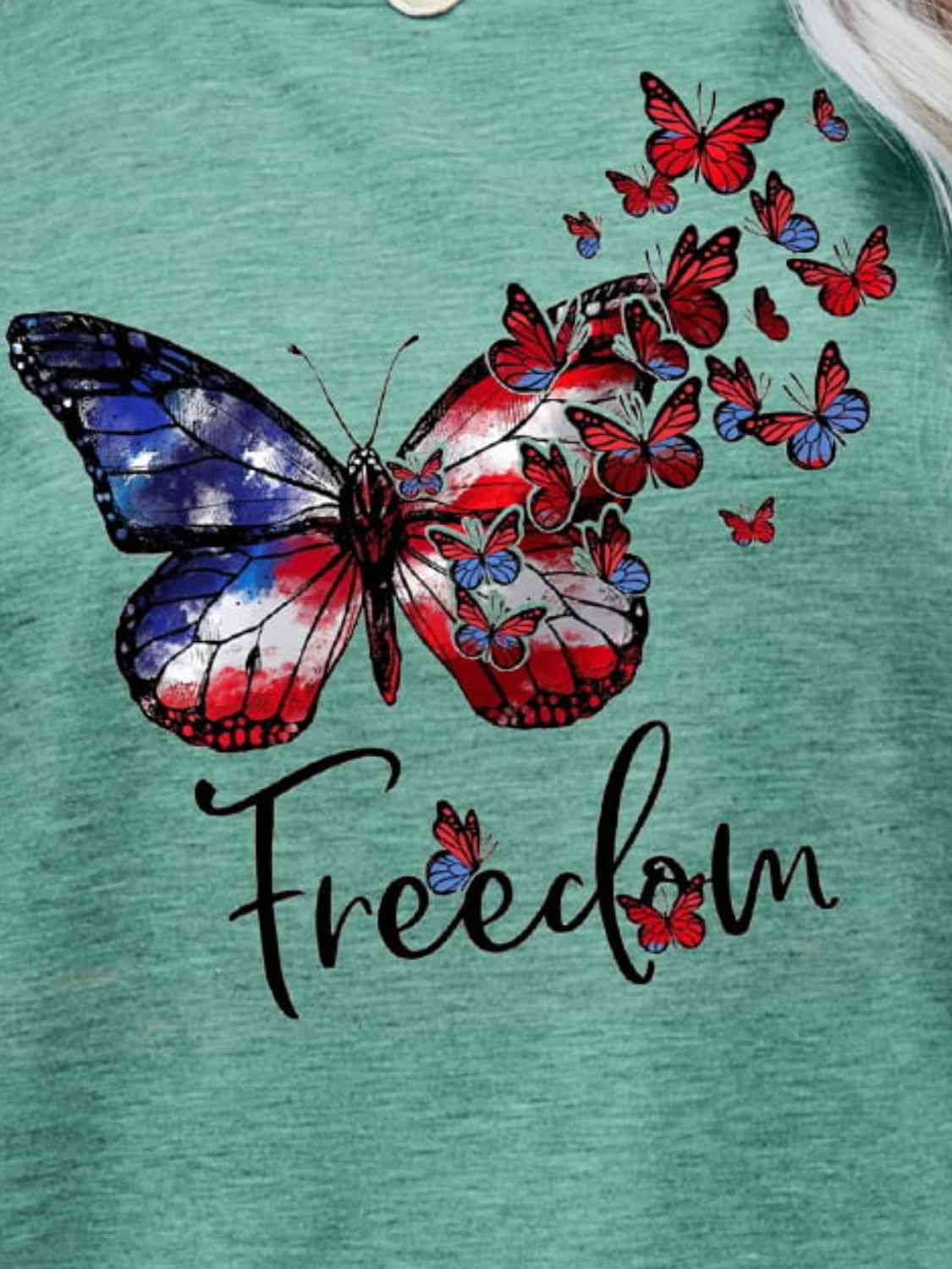 FREEDOM Butterfly Flag Ladies T-Shirt - Follower Of Faith Apparel