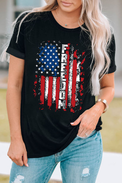 FREEDOM US Flag Graphic Round Neck Tee - Premium Ladies T-Shirt -  Follower Of Faith Apparel Ship From Overseas, SYNZ Shop our Christian T-Shirts & Apparel