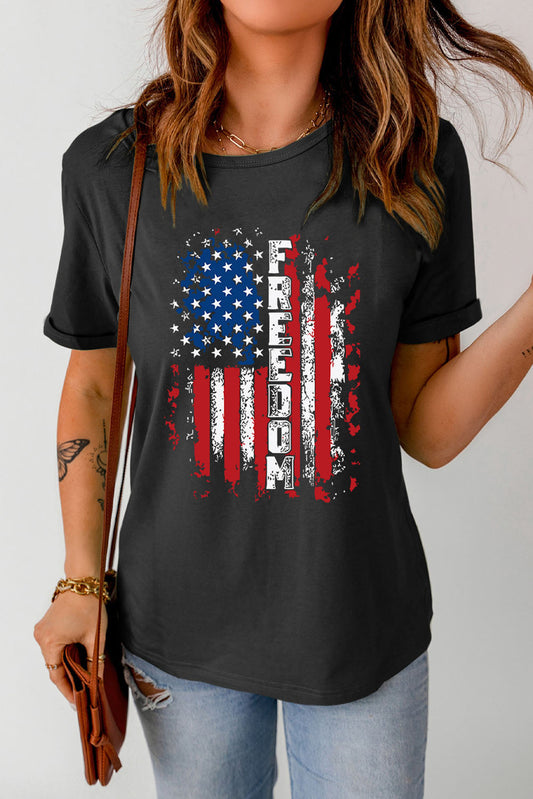 FREEDOM US Flag Graphic Round Neck Tee - Premium Ladies T-Shirt -  Follower Of Faith Apparel Ship From Overseas, SYNZ Shop our Christian T-Shirts & Apparel