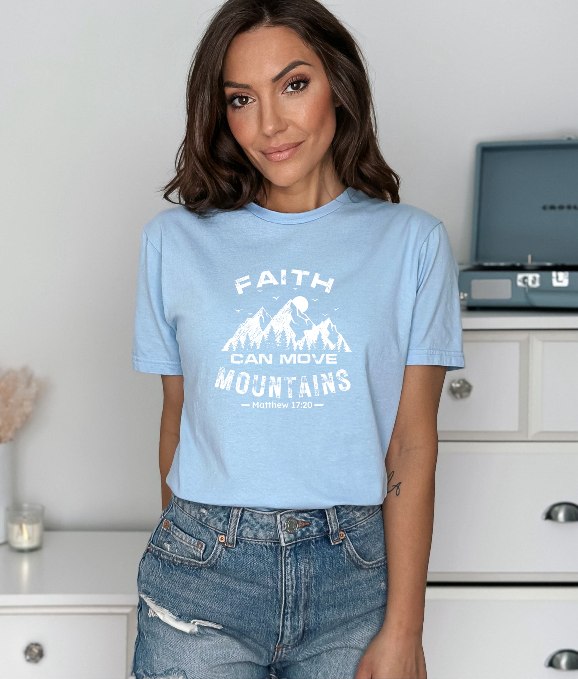 Faith Can Move Mountains Ladies T-Shirt - Premium Ladies T-Shirt -  Follower Of Faith Apparel Christian tshirt, Cotton, Crew neck, DTG, faith apparel, Faith apparel for women, Faith can move mountains, Faith can move mountains t shirt, Faith t shirts for ladies, Faith t shirts for women, Ladies short sleeve, Neck Labels, New, Regular fit, T-shirts, Women's Clothing Shop our Christian T-Shirts & Apparel