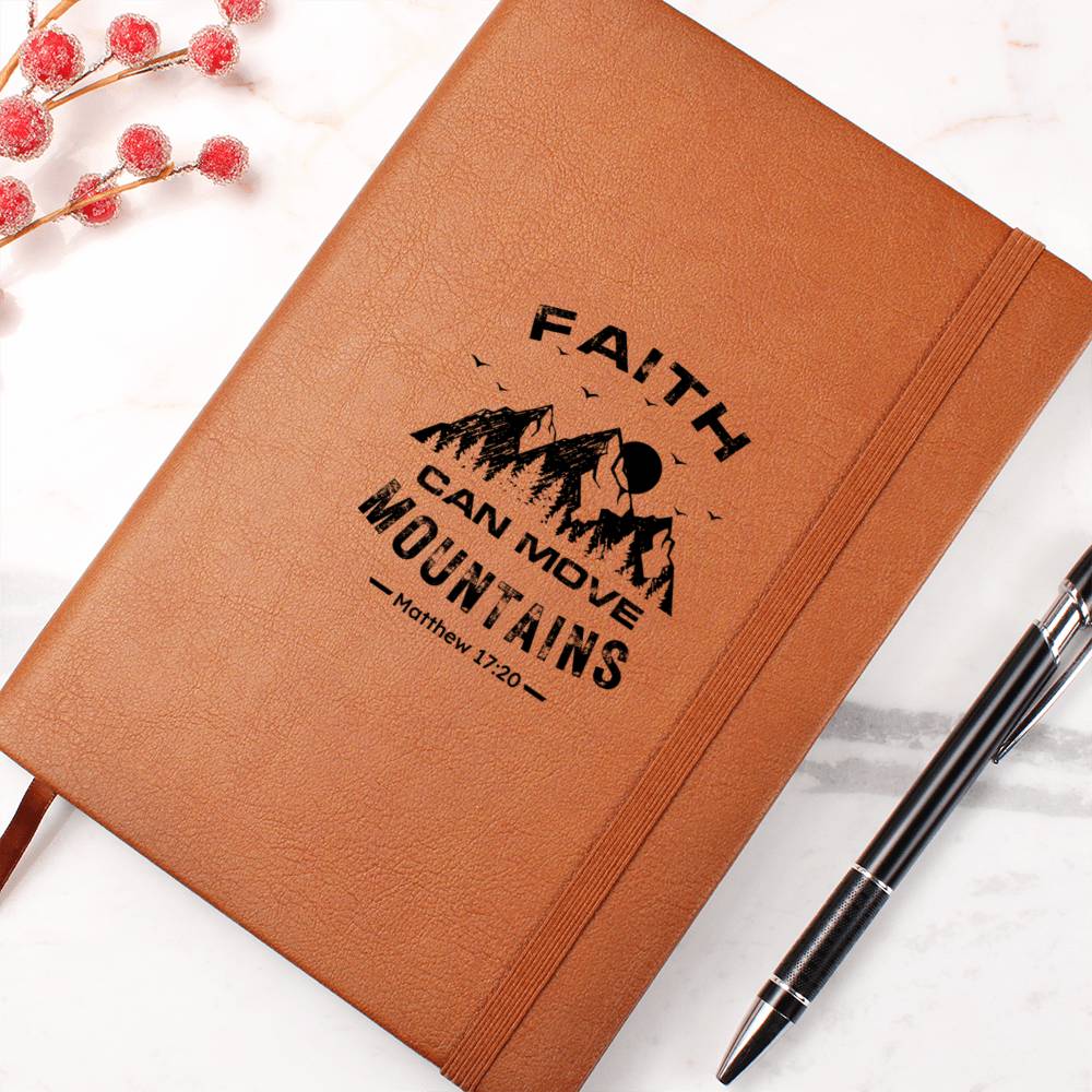 Faith Can Move Mountains Leather Journal - Premium Christian Journal -  Follower Of Faith Apparel L10103, PT-2644, USER-251599 Shop our Christian T-Shirts & Apparel