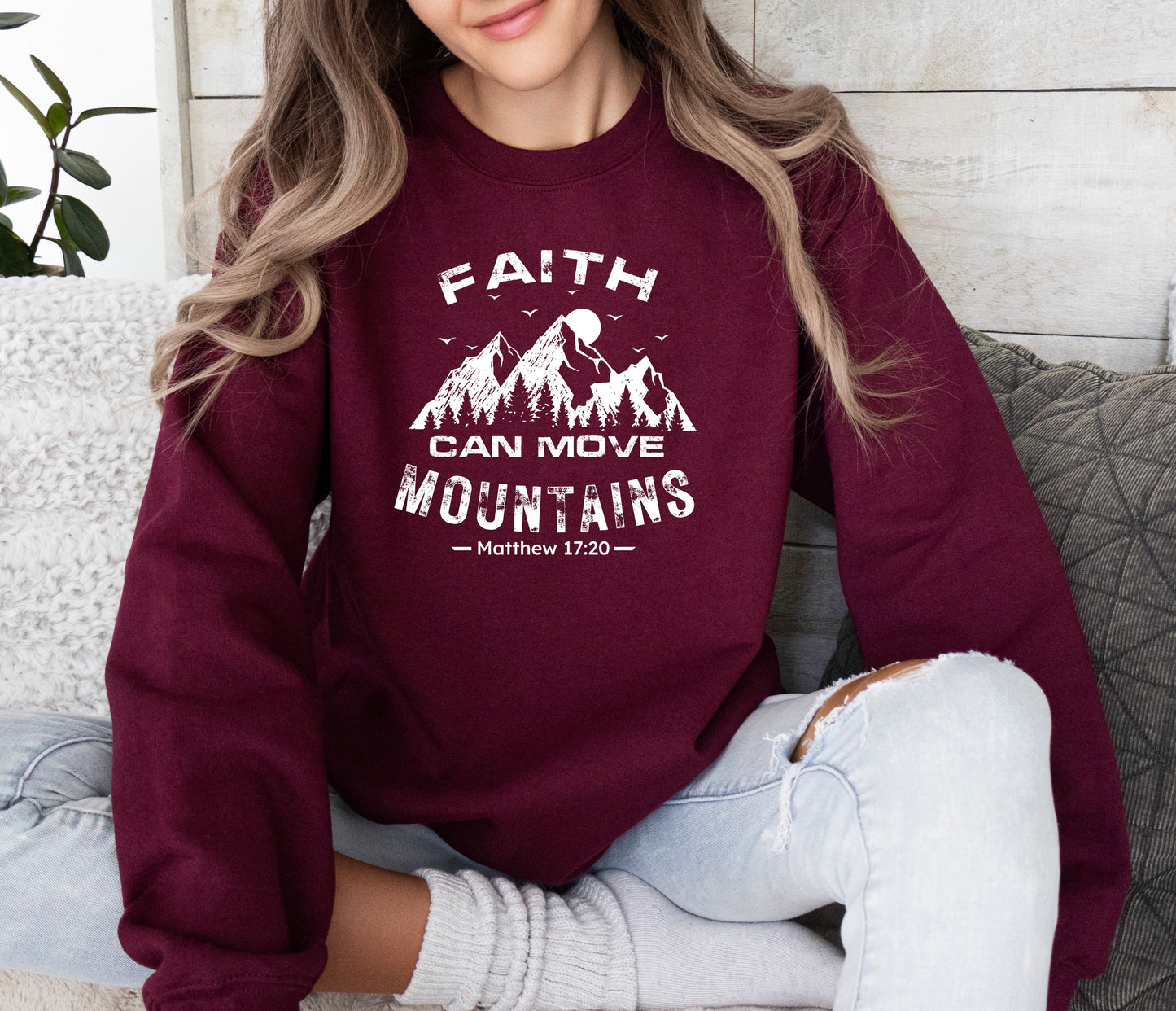 Faith Can Move Mountains Sweatshirt - Premium Sweatshirt -  Follower Of Faith Apparel Christian apparel for ladies, Comfy Christian Sweatshirts, Crew neck, DTG, Faith apparel for women, Faith can move mountains sweatshirt, Ladies sweatshirt, Matthew 17:20 apparel, New, Regular fit, Sweatshirts, Unisex, Women's Clothing, Women’s winter wear Shop our Christian T-Shirts & Apparel