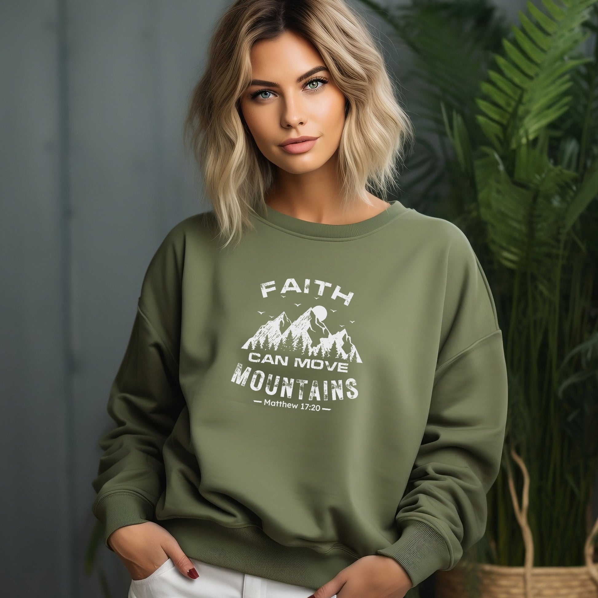 Faith Can Move Mountains Sweatshirt - Premium Sweatshirt -  Follower Of Faith Apparel Christian apparel for ladies, Comfy Christian Sweatshirts, Crew neck, DTG, Faith apparel for women, Faith can move mountains sweatshirt, Ladies sweatshirt, Matthew 17:20 apparel, New, Regular fit, Sweatshirts, Unisex, Women's Clothing, Women’s winter wear Shop our Christian T-Shirts & Apparel