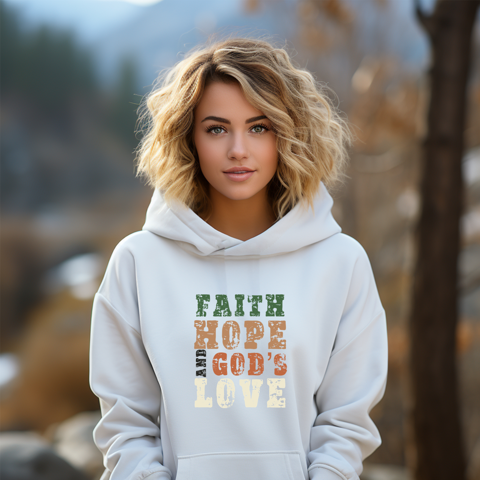 Faith, Hope And God’s Love Ladies Hoodie{{ shop.domain }PrintifyDTG, Faith hope and gods love hoodie, Hoodies, Ladies clothing for winter, Ladies hoodie, New, Regul