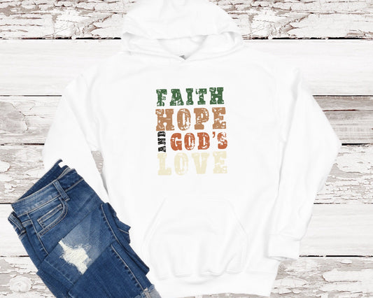 Faith, Hope And God’s Love Ladies Hoodie - Premium Hoodie -  Follower Of Faith Apparel DTG, Faith hope and gods love hoodie, Hoodies, Ladies clothing for winter, Ladies hoodie, New, Regular fit, Unisex, Women's Clothing, Women’s winter wear Shop our Christian T-Shirts & Apparel