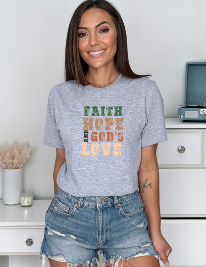 Faith Hope And God’s Love Tee - Premium T-Shirt -  Follower Of Faith Apparel Christian apparel, Christian t shirts for women, Cotton, Crew neck, DTG, Faith hope and gods love tee, Faith t shirts, Faith tees for ladies, Ladies short sleeve, Neck Labels, New, Regular fit, Sports grey, T-shirts, Women's Clothing Shop our Christian T-Shirts & Apparel