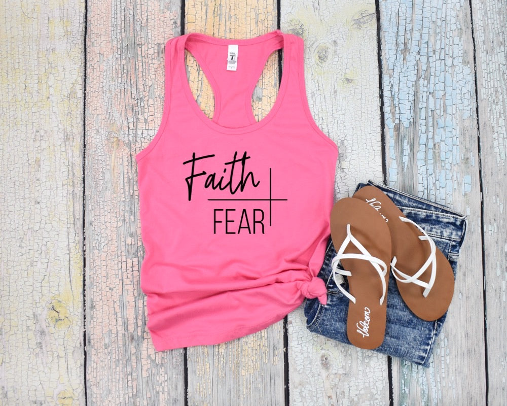 Faith Over Fear Ladies Tank Top - Premium Ladies Tank Top -  Follower Of Faith ApparelChristian tank tops, Christian tank tops for women, faith over fear apparel, faith over fear tank top, faith tank top, ladies Christian tank top, Ladies summer tank tops, ladies tank top, Ladies Tank Tops, Slim fit, Summer Challenge Picks, summer Christian tank top, summer tank tops, Tank Tops, women's Christian tank tops, Women's Clothing, workout tank tops Shop our Christian T-Shirts & Apparel