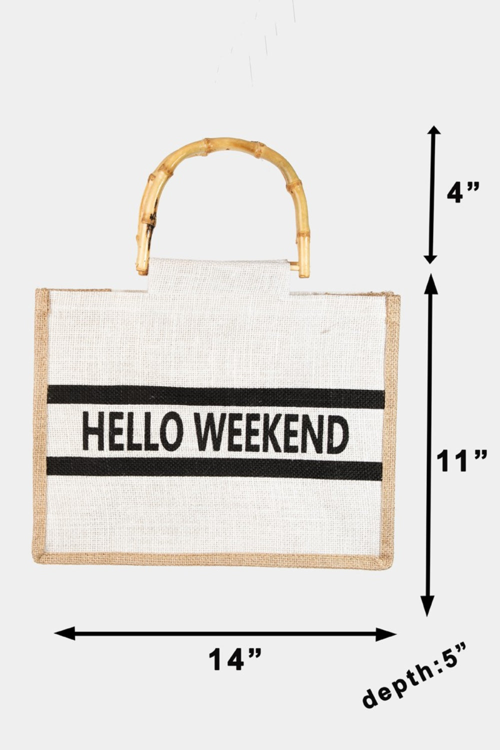 Fame Bamboo Handle Hello Weekend Tote Bag - Premium Bag -  Follower Of Faith Apparel Bags, Boho bag, book tote bags, Fame Accessories, Fast delivery, fast shipping, Handbag, Ladies bag, Large bag, Ship from USA, Tote bag, Trending bags, Weekender Bags Shop our Christian T-Shirts & Apparel