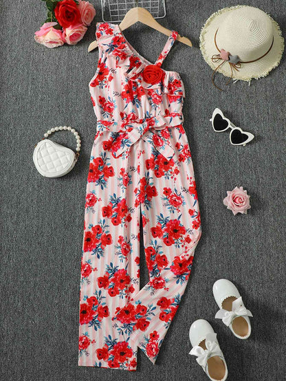 Floral Asymmetrical Neck Tie Belt Girls Youth Romper - Premium Kids Sets -  Follower Of Faith Apparel Floral, Floral romper for girls, Girl romper, Girls floral jumpsuit, Kids, Kids floral, Kids romper, M.B, Ship From Overseas, Youth, Youth jumpsuits, Youth romper Shop our Christian T-Shirts & Apparel