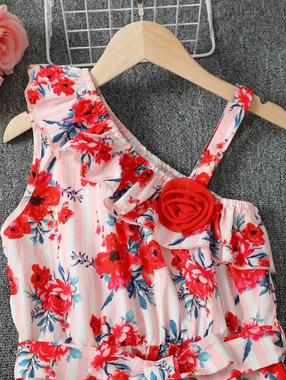 Floral Asymmetrical Neck Tie Belt Girls Youth Romper - Premium Kids Sets -  Follower Of Faith Apparel Floral, Floral romper for girls, Girl romper, Girls floral jumpsuit, Kids, Kids floral, Kids romper, M.B, Ship From Overseas, Youth, Youth jumpsuits, Youth romper Shop our Christian T-Shirts & Apparel