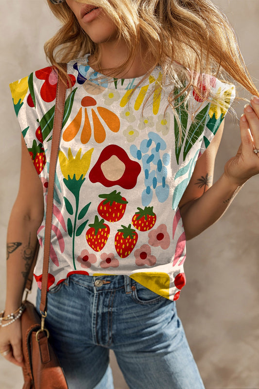 Floral Printed Cap Sleeve T-Shirt - Premium Ladies T-Shirt -  Follower Of Faith Apparel Floral, Floral print, Floral print tee, Floral top, Ladies Floral, new arrival, new arrivals, Printed floral, Sale, Ship From Overseas, SYNZ, Womens floral t shirt, Womens floral top, Womens retro floral tee Shop our Christian T-Shirts & Apparel