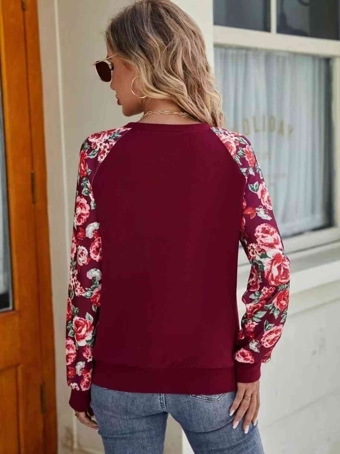 Floral Raglan Sleeve Round Neck Ladies Sweatshirt - Premium Sweatshirt -  Follower Of Faith Apparel Floral sweatshirt, Ladies Floral, O@L@N, Ship From Overseas, Two tone Shop our Christian T-Shirts & Apparel